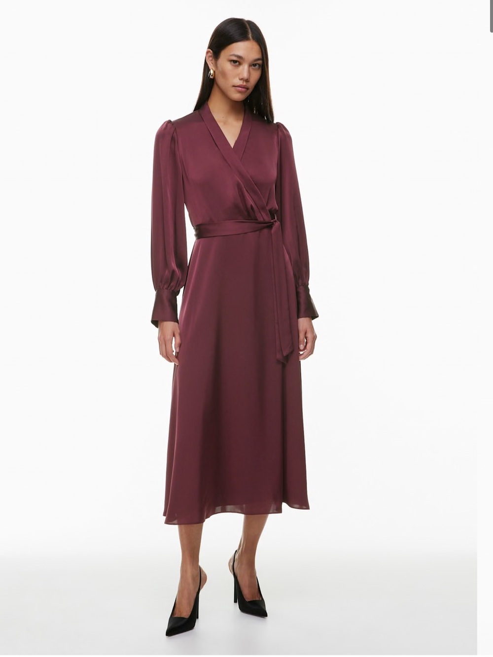 Aritzia Babaton Hyde Satin Midi Dress Spiced Burgundy